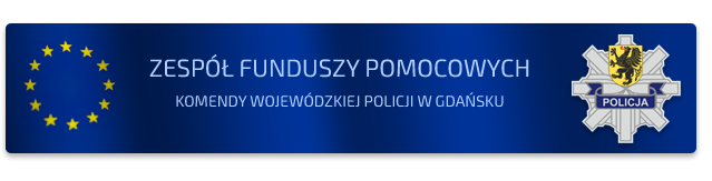 logo komendy wojewódzkiej policji w gdańsku na tle flagi unii europejskiej - top zespołu funduszy pomocowych  - grafika