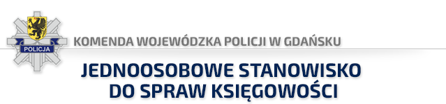 Top graficzny, logo Komendy Wojewódzkiej Policji w Gdańsku i napis Jednoosobowe Stanowisko do spraw Księgowości