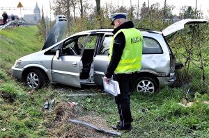 Policjant robi oględziny samochodu