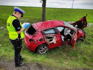 Policjant pracujący na miejscu wypadku drogowego