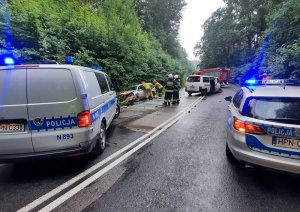 Policjanci na miejscu wypadku drogowego