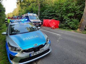 policjanci podczas zabezpieczenia zdarzenia drogowego