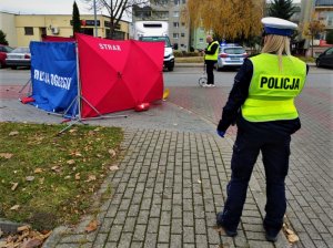 Policjant pracujący na miejscu wypadku drogowego