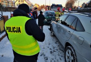 policjanci podczas pracy przy zdarzeniu drogowym