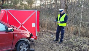 policjanci pracują na miejscu śmiertelnego wypadku