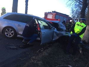 policjanci pracują na miejscu wypadku drogowego