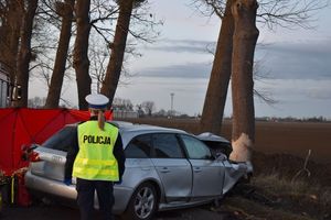 policjanci pracują na miejscu wypadku drogowego