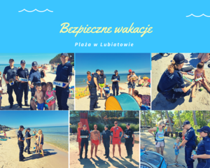 policjanci w ramach akcji profilaktycznej na plaży