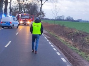 policjanci pracowali na miejscu zdarzenia drogowego ze skutkiem śmiertelnym