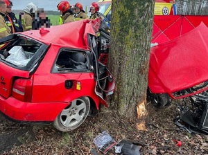 policjanci pracowali na miejscu zdarzenia drogowego ze skutkiem śmiertelnym