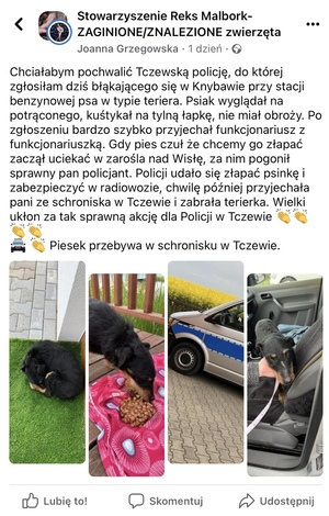 podziękowania z mediów społecznościowych dla policjantów