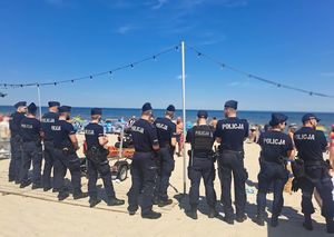 Policjanci podczas szkolenia na plaży