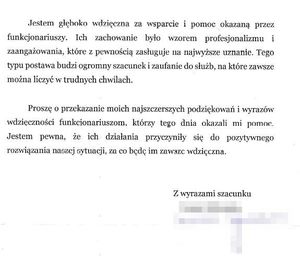 podziękowania dla policjntów