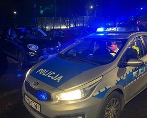 urządzenie do badania trzeźwości i policyjny radiowóz podczas kontroli drogowej