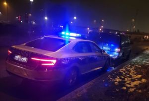 Policyjny radiowóz i zatrzymany do kontroli pojazd