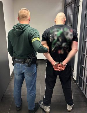 policjanci z zatrzymanym i odzyskane motorowery