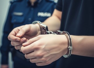 ręce zatrzymanego w kajdankach