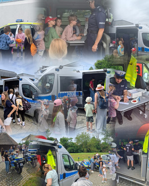 Policjanci rozmawiają o bezpieczeństwie podczas imprez z okazji Dnia Dziecka
