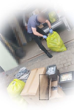 policjanci podczas zabezpieczania podrobionych artykułów