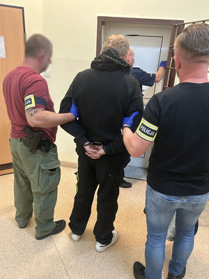 zatrzymani doprowadzani przez policjantów