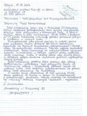 list z podziękowaniami