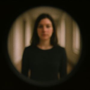 zdjęcie osoby widzianej przez oczko w drzwiach